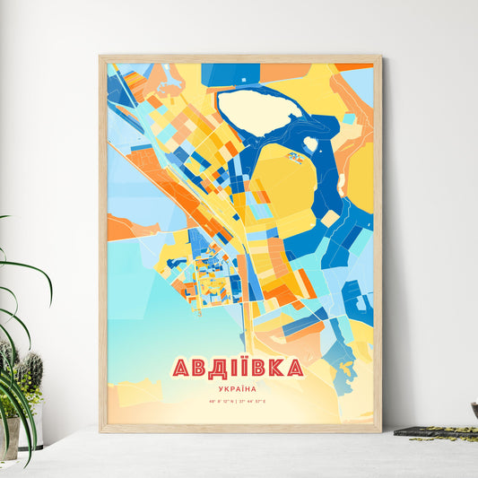 Colorful AVDIIVKA UKRAINE Fine Art Map Blue Orange