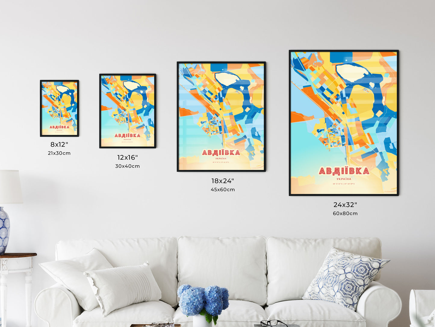 Colorful AVDIIVKA UKRAINE Fine Art Map Blue Orange