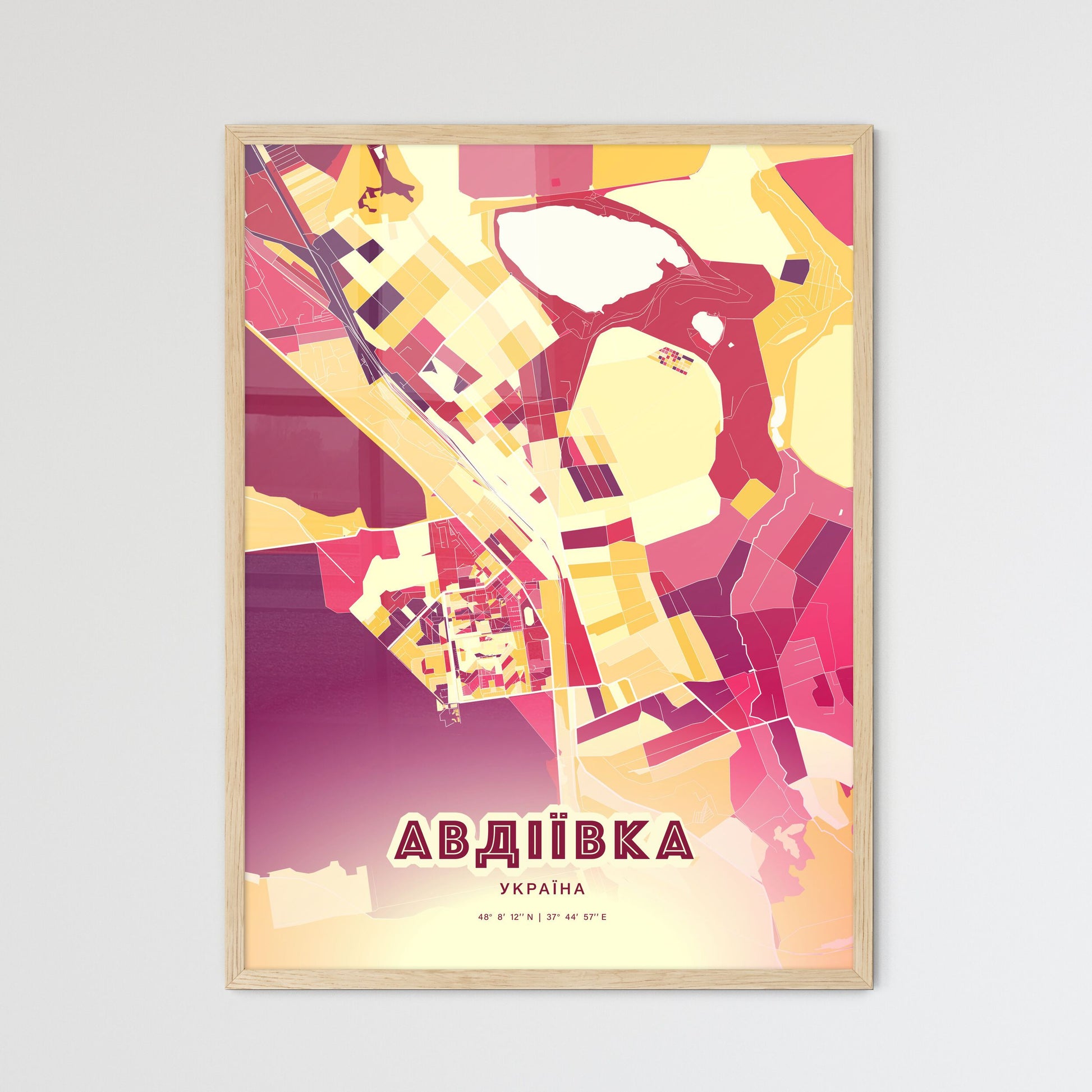 Colorful AVDIIVKA UKRAINE Fine Art Map Hot Red