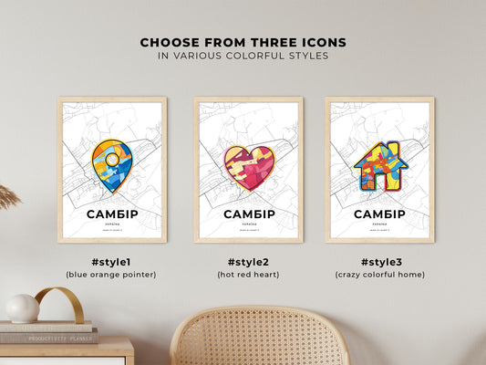 Sambir Ukraine maps with colorful icons