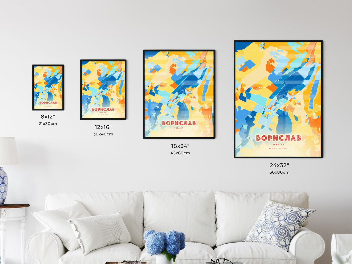 Colorful BORYSLAV UKRAINE Fine Art Map Blue Orange