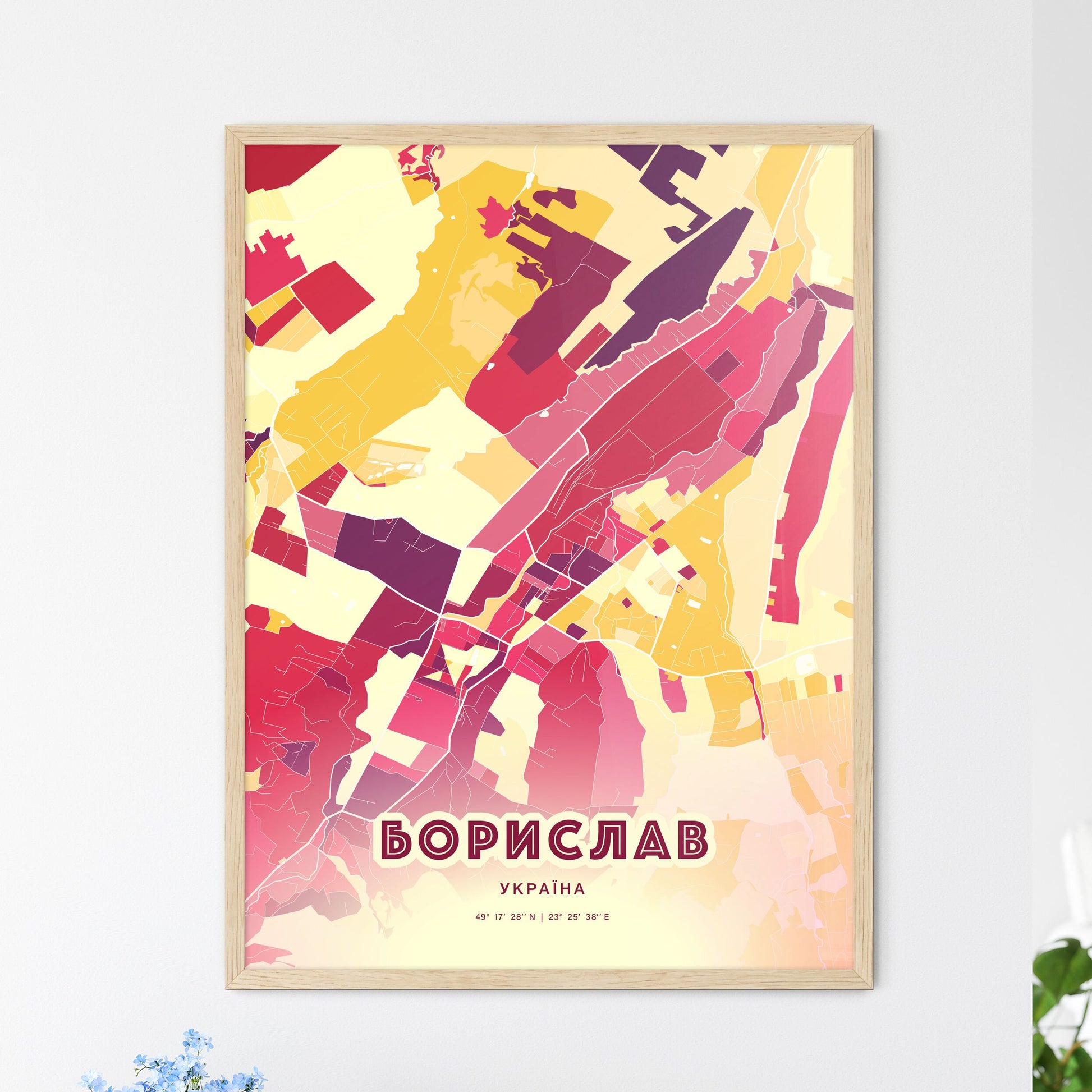 Colorful BORYSLAV UKRAINE Fine Art Map Hot Red