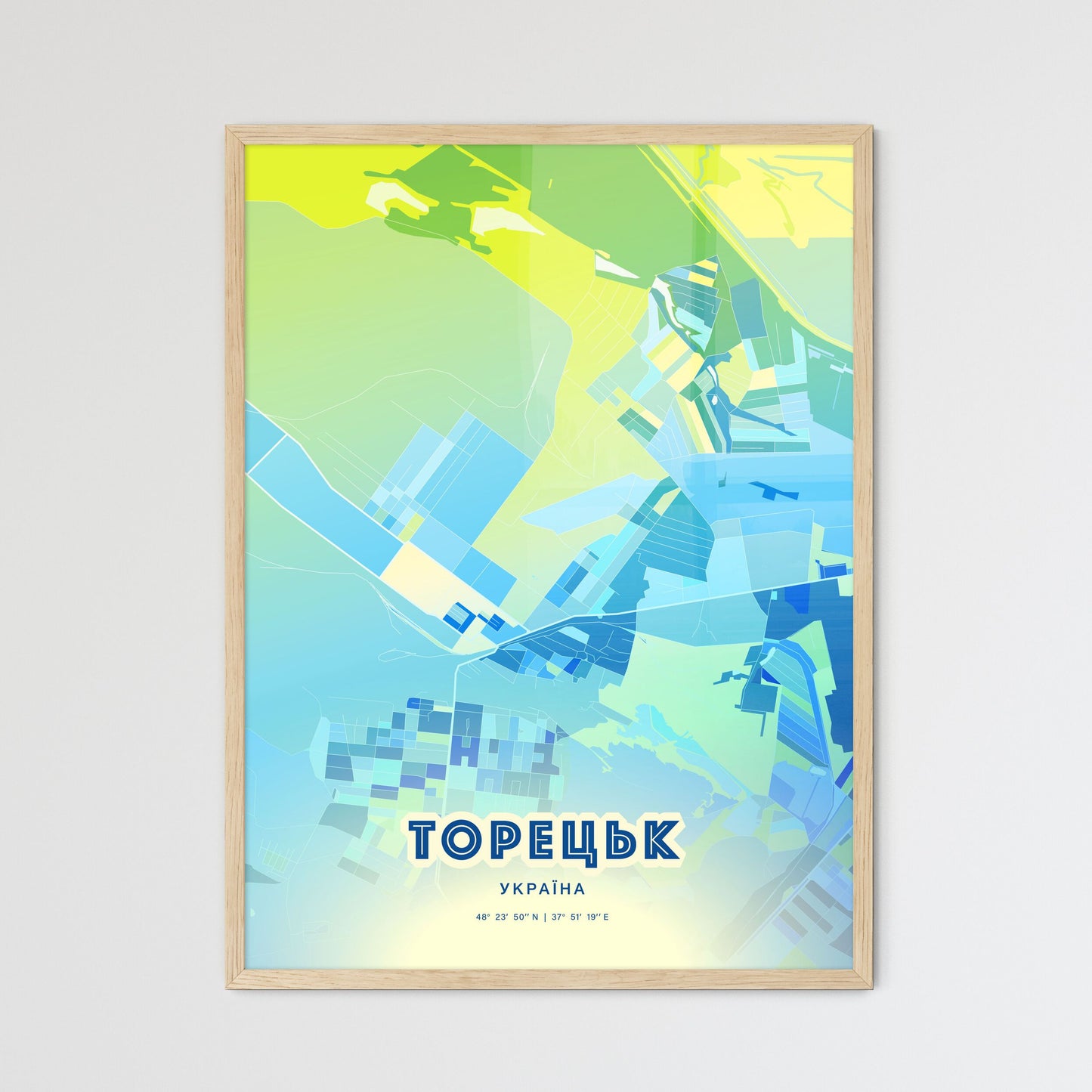 Colorful TORETSK UKRAINE Fine Art Map Cool Blue