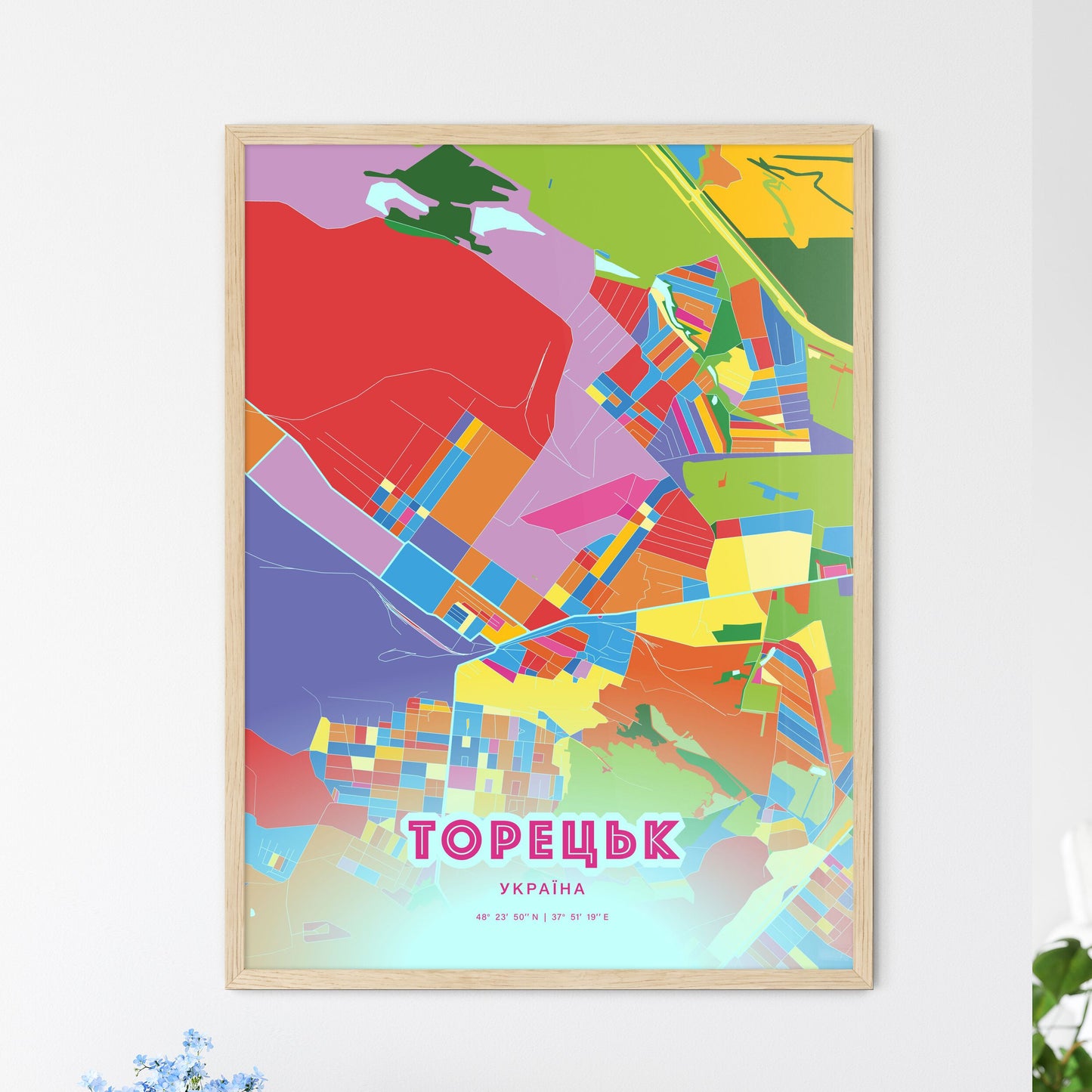 Colorful TORETSK UKRAINE Fine Art Map Crazy Colors