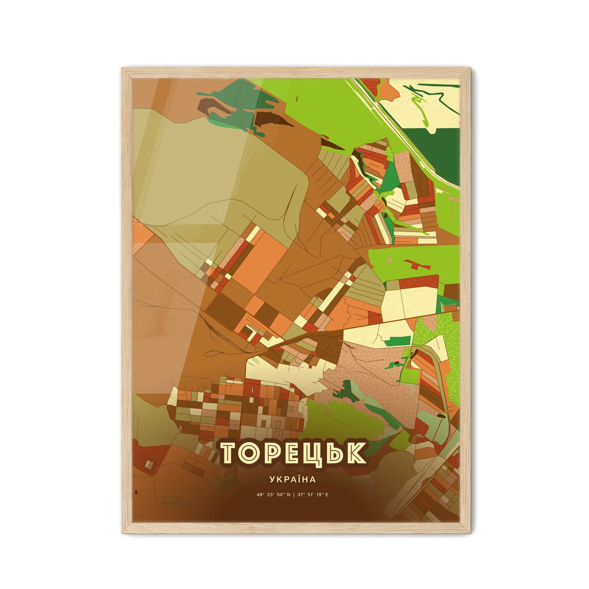 Colorful TORETSK UKRAINE Fine Art Map Farmhouse