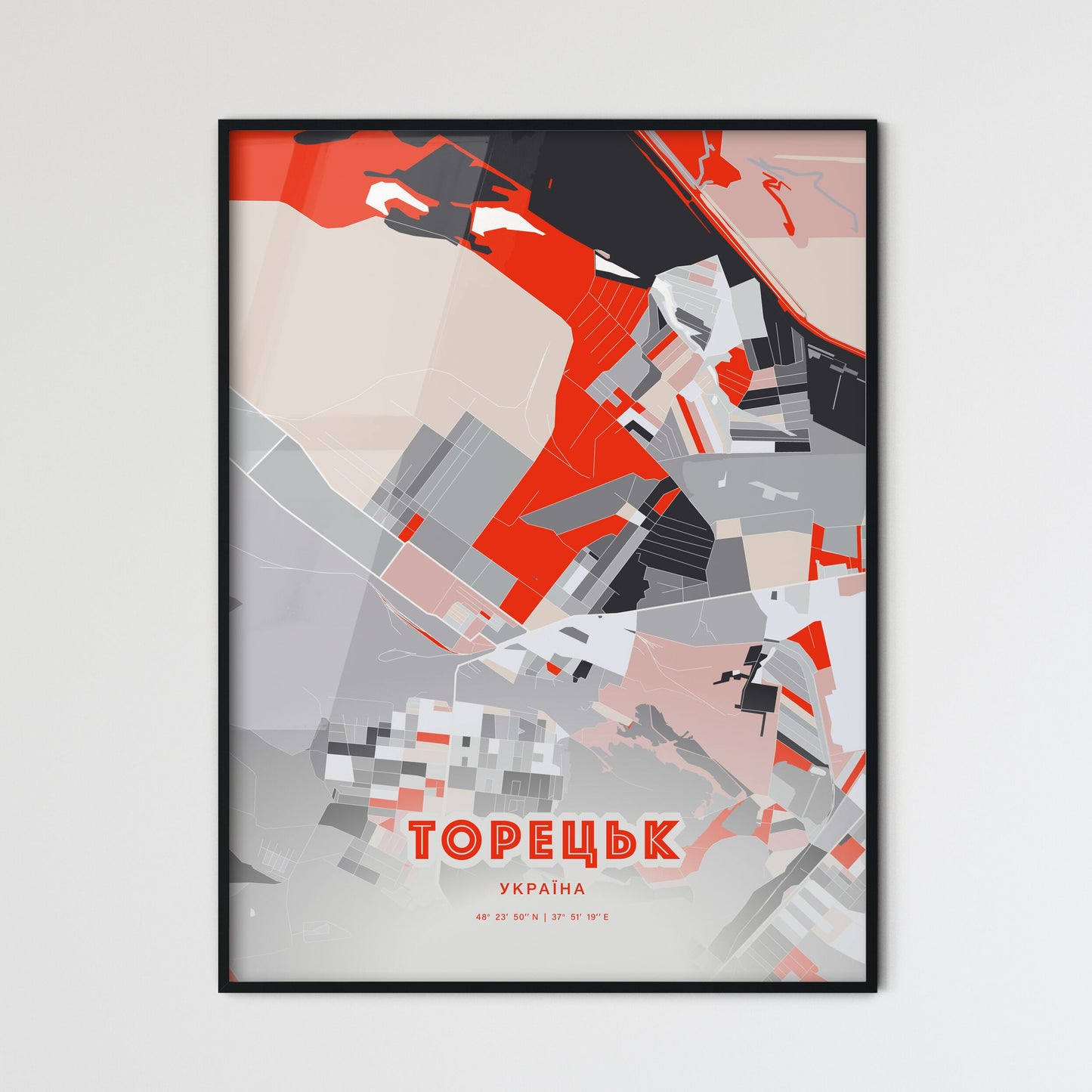 Colorful TORETSK UKRAINE Fine Art Map Modern