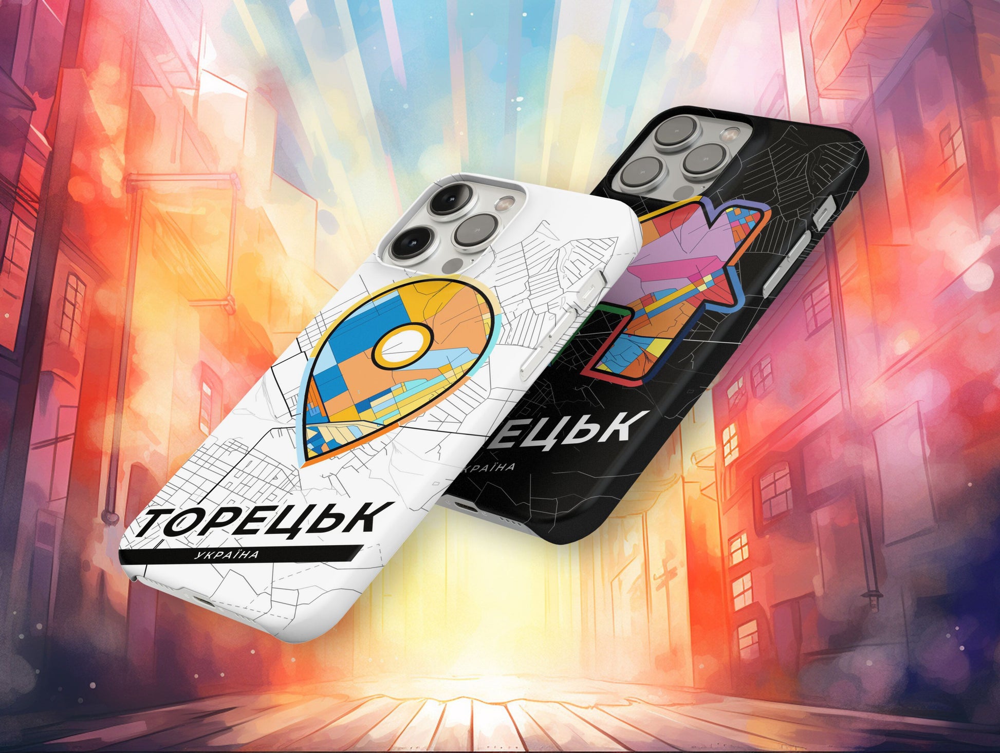 Toretsk Ukraine slim phone case with colorful icon
