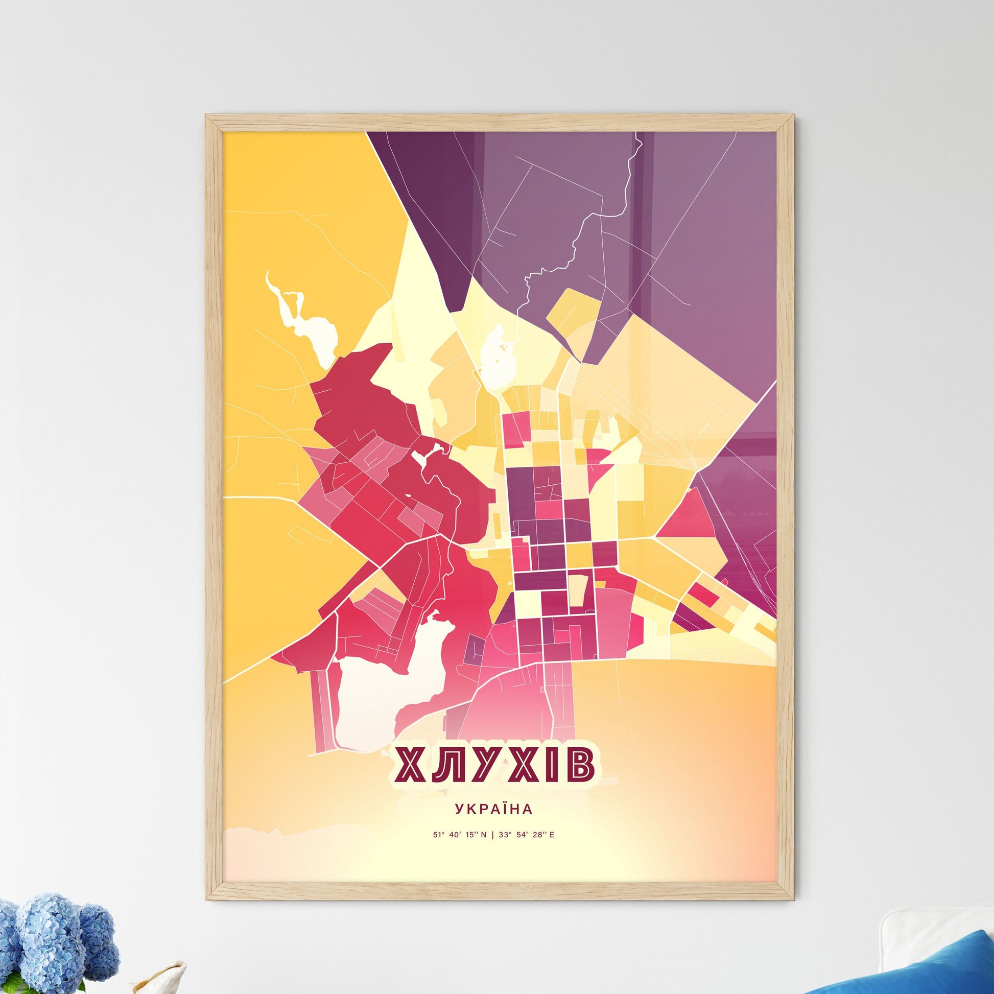 Colorful HLUKHIV UKRAINE Fine Art Map Hot Red