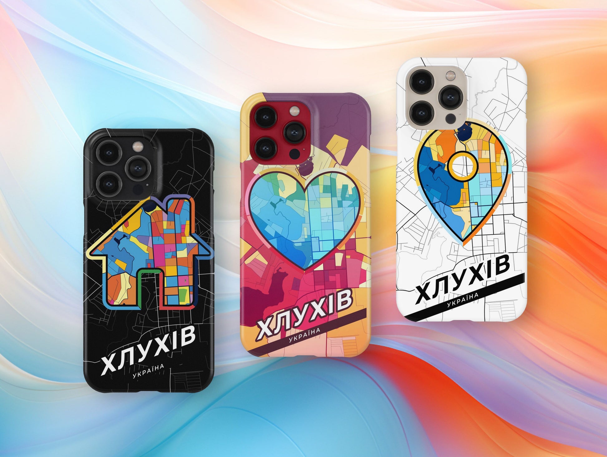 Hlukhiv Ukraine slim phone case with colorful icon. Birthday, wedding or housewarming gift. Couple match cases.