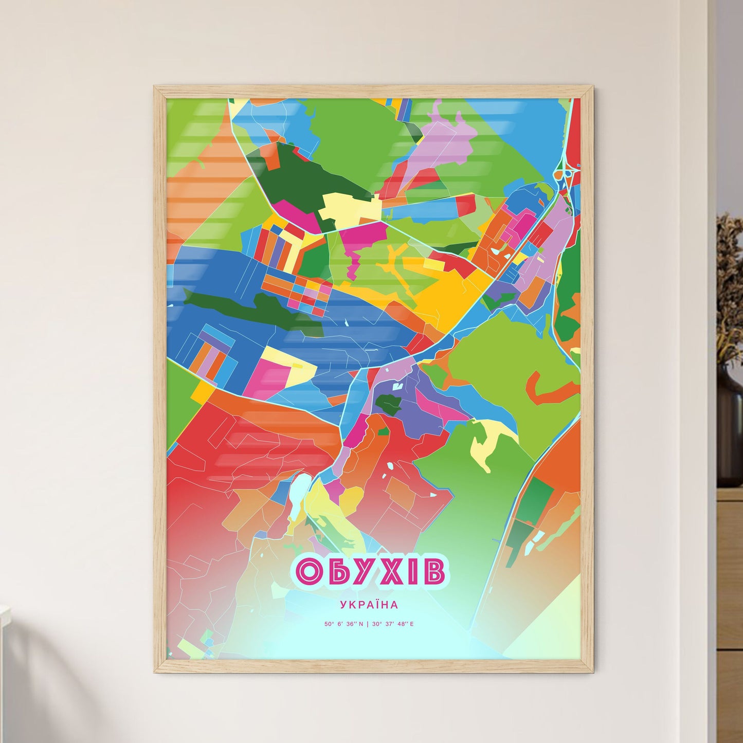 Colorful OBUKHIV UKRAINE Fine Art Map Crazy Colors