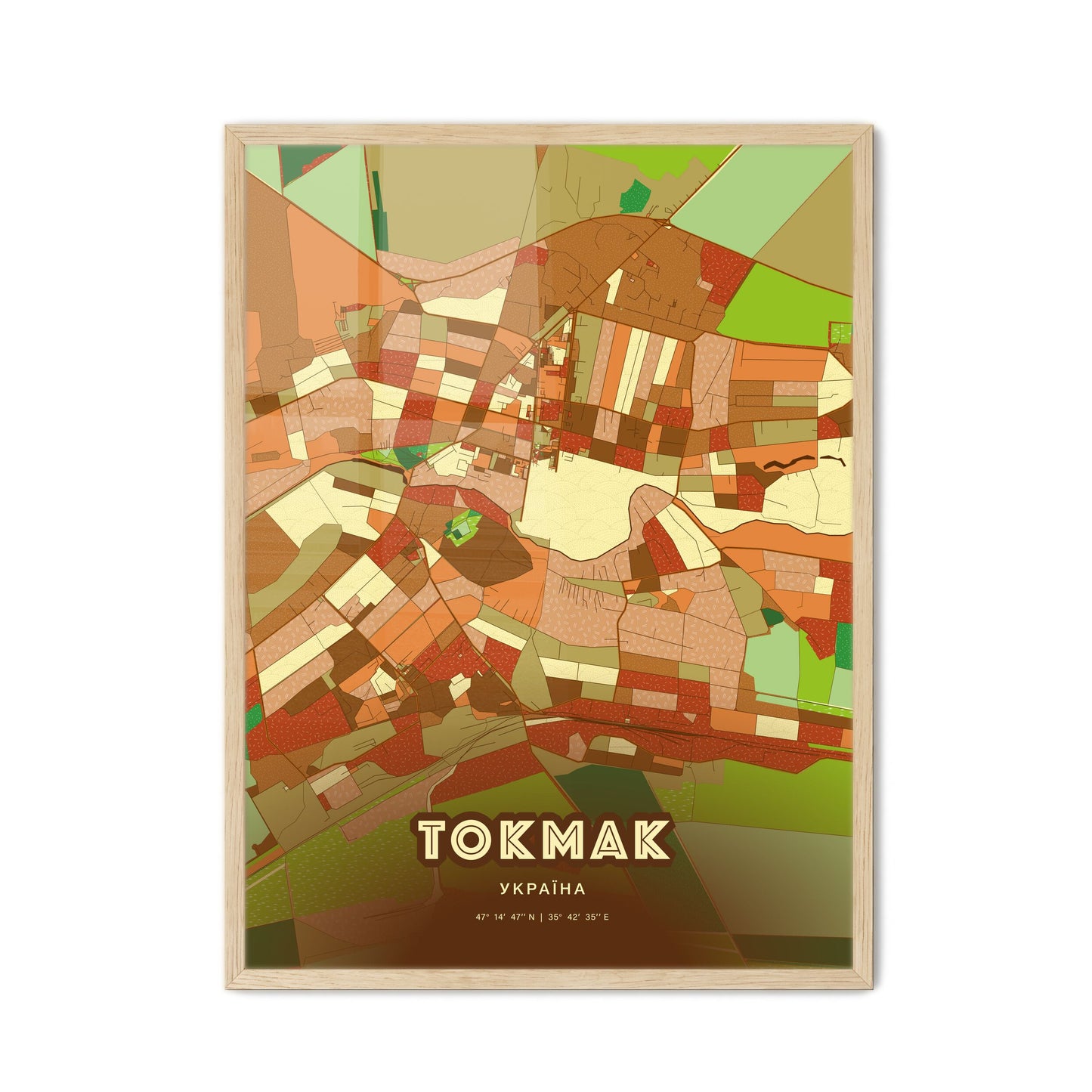 Colorful TOKMAK UKRAINE Fine Art Map Farmhouse