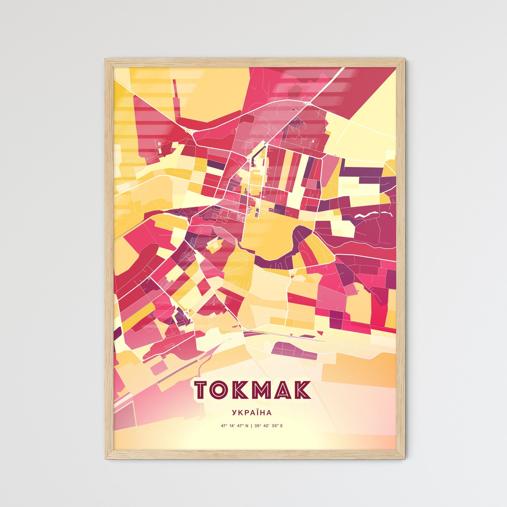 Colorful TOKMAK UKRAINE Fine Art Map Hot Red