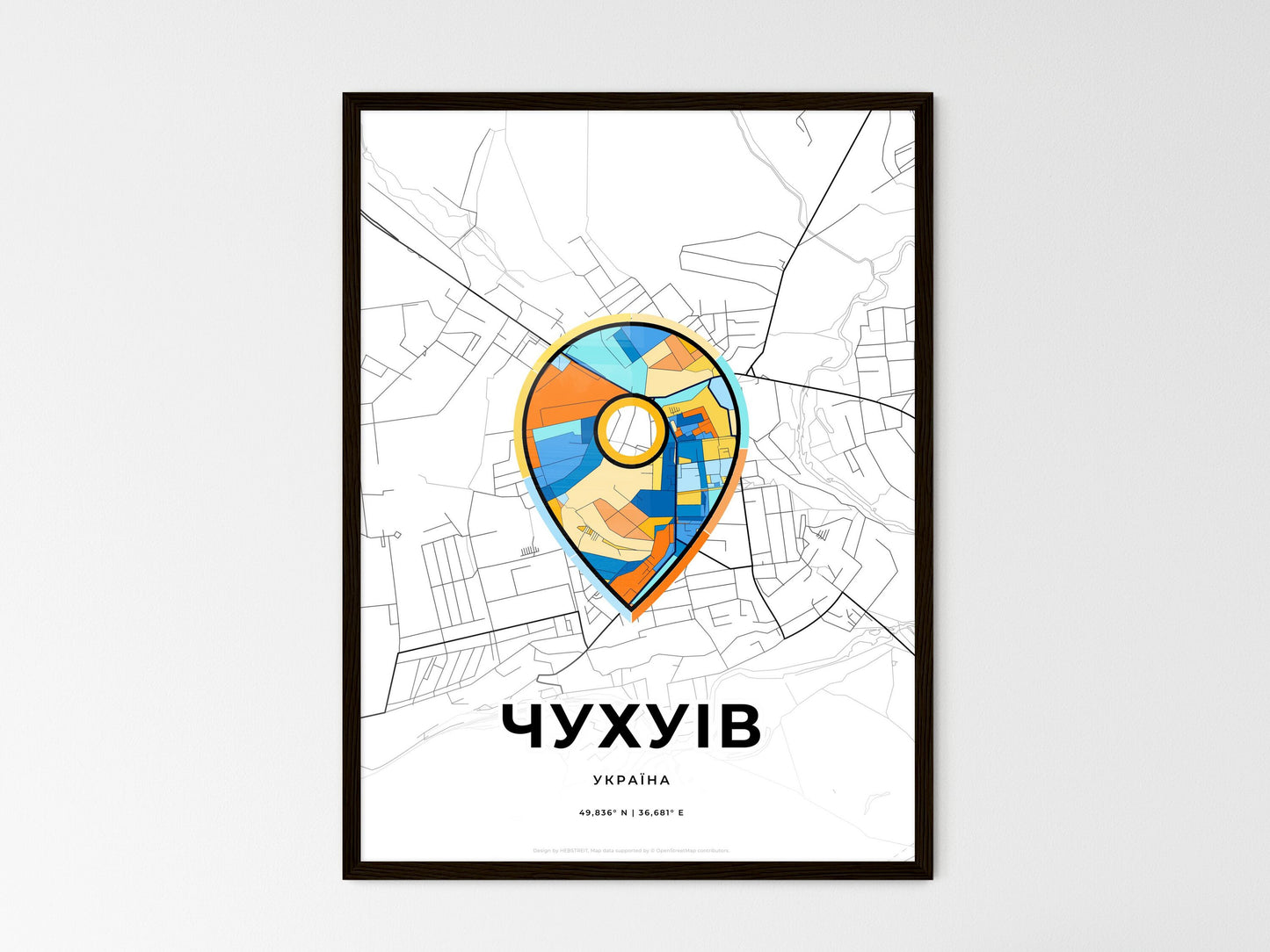 Chuhuiv Ukraine wedding art map with pointer icon