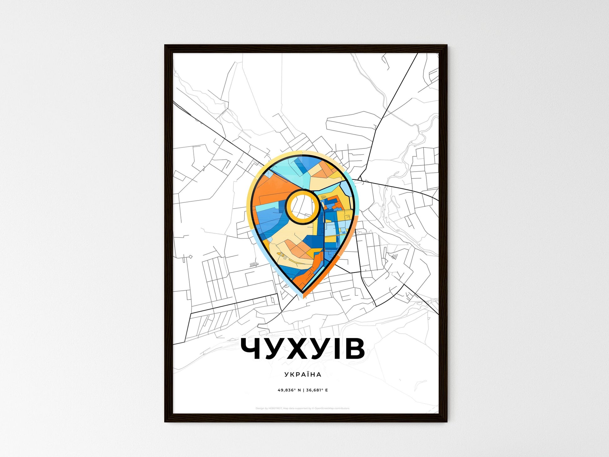Chuhuiv Ukraine wedding art map with pointer icon