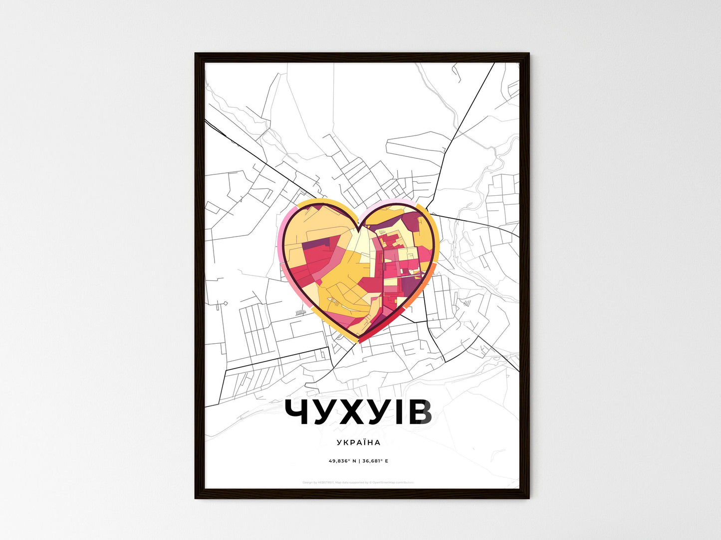 Chuhuiv Ukraine wedding art map with heart icon