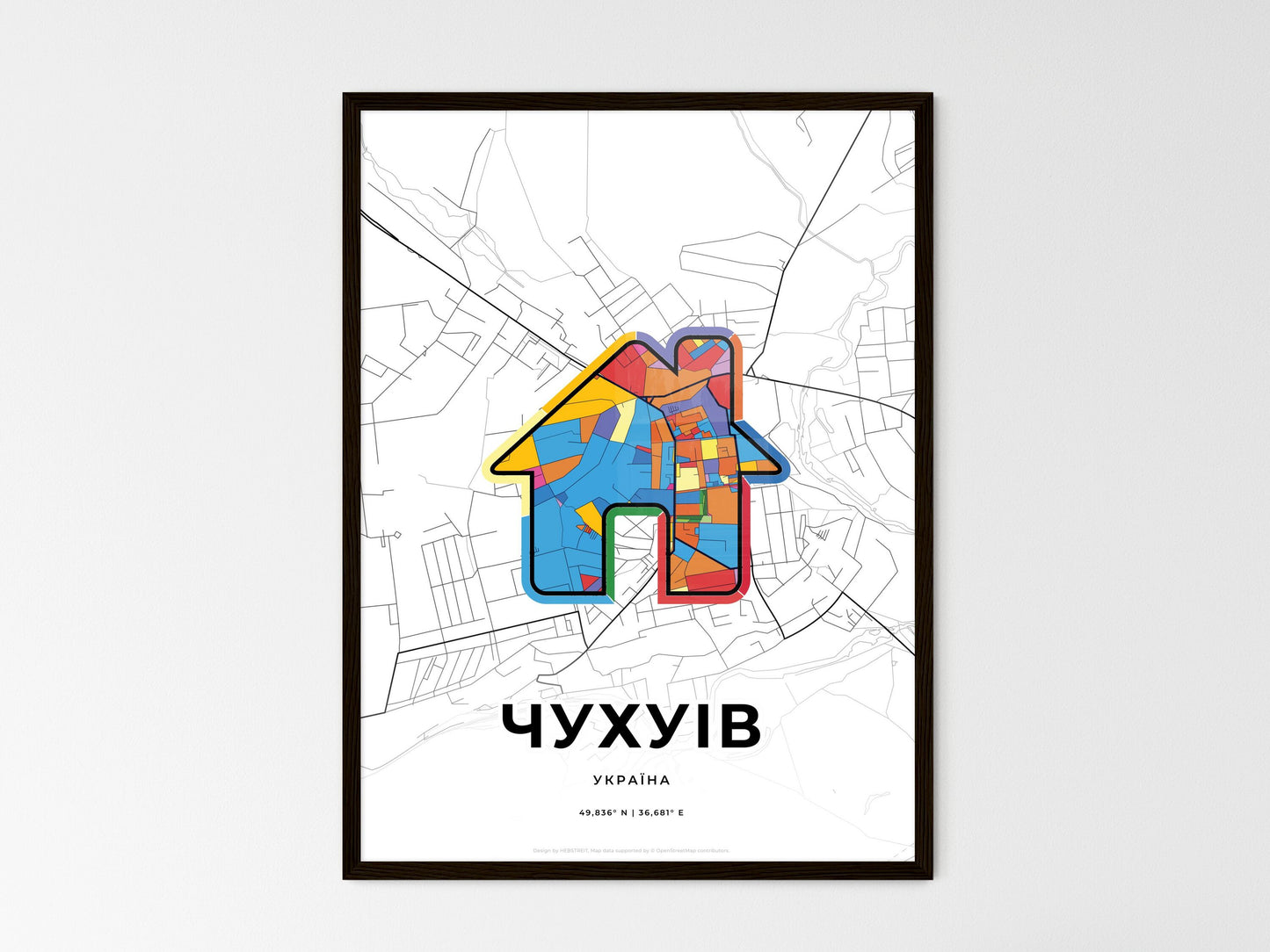 Chuhuiv Ukraine wedding art map with home icon