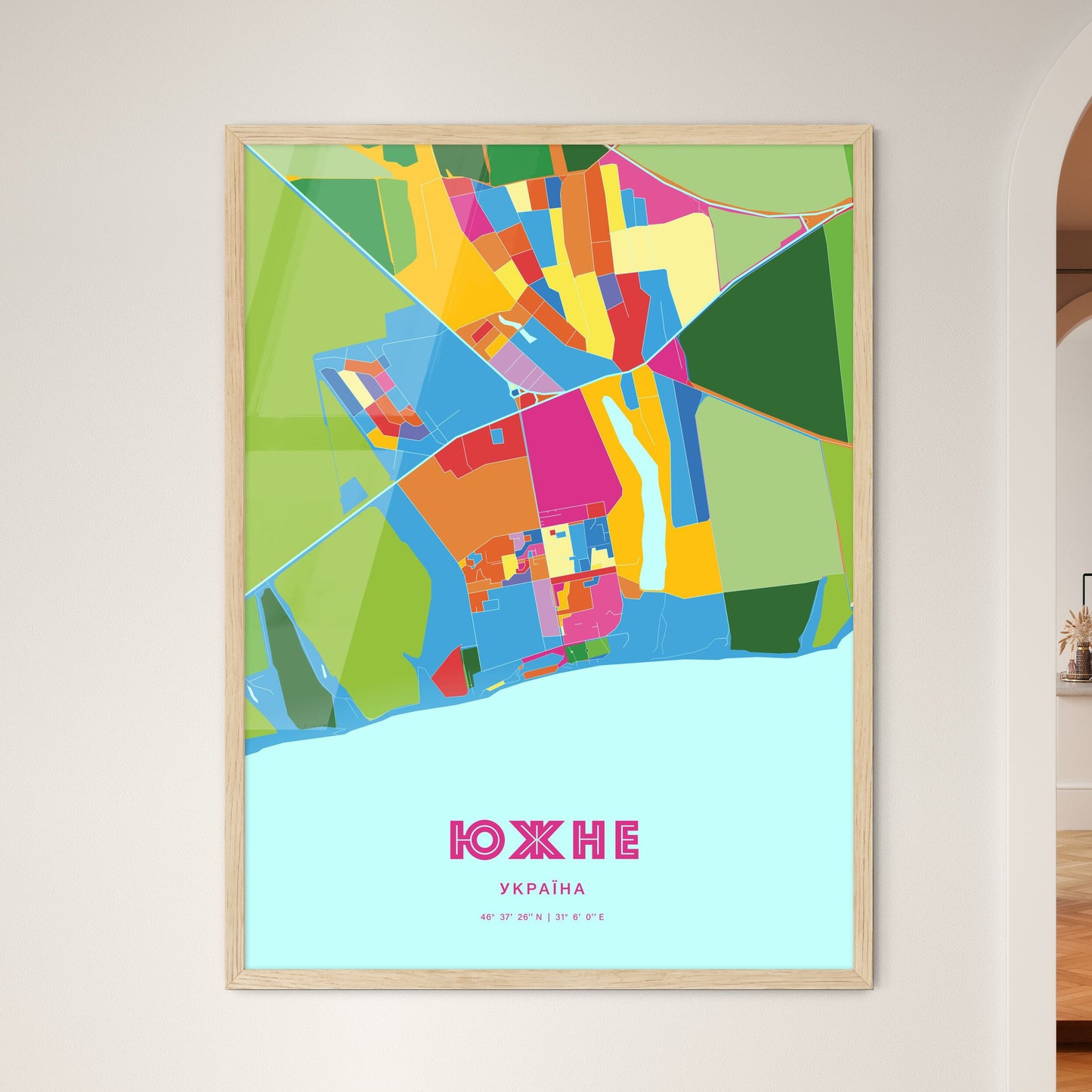 Colorful YUZHNE UKRAINE Fine Art Map Crazy Colors