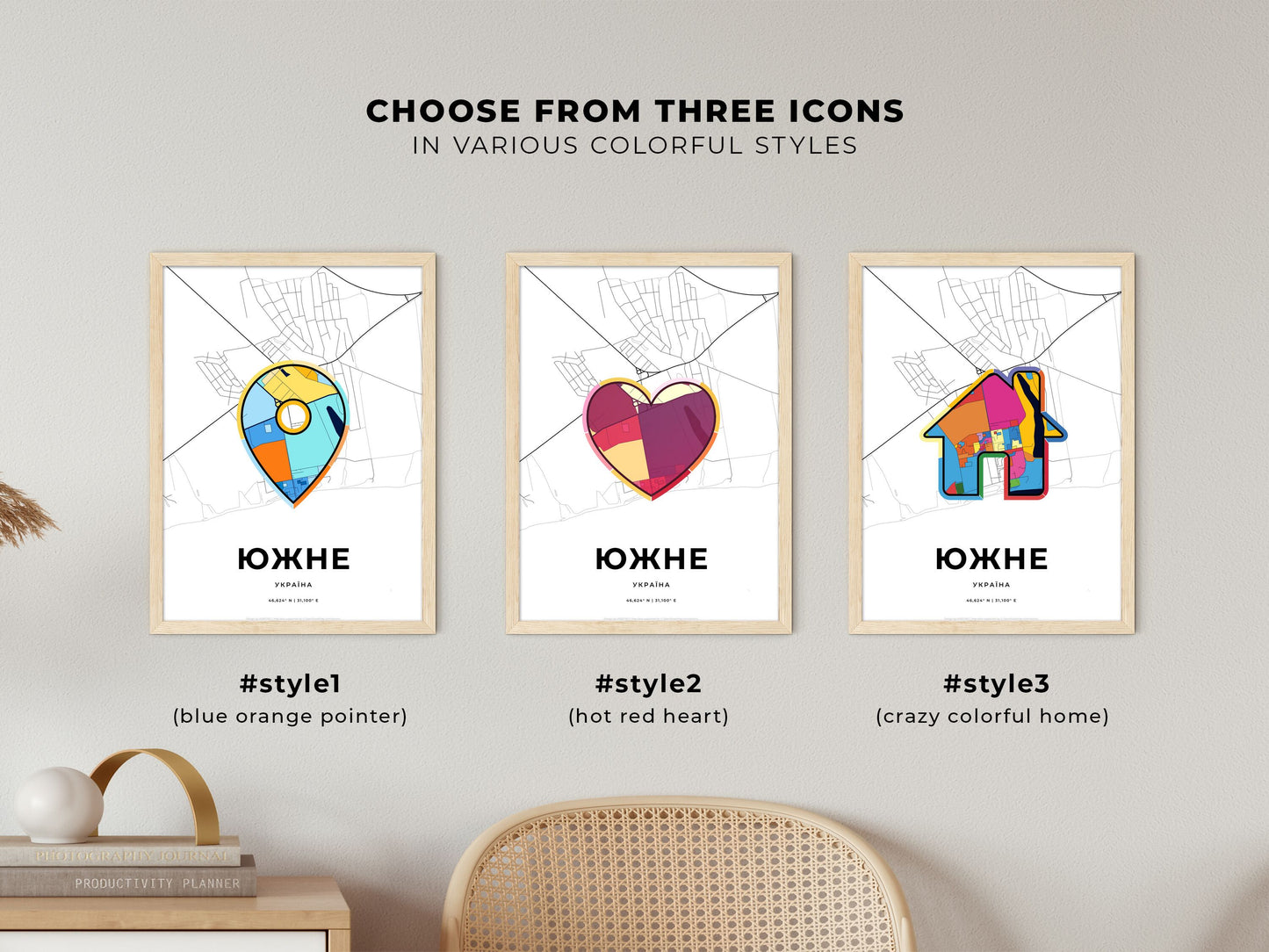 Yuzhne Ukraine maps with colorful icons