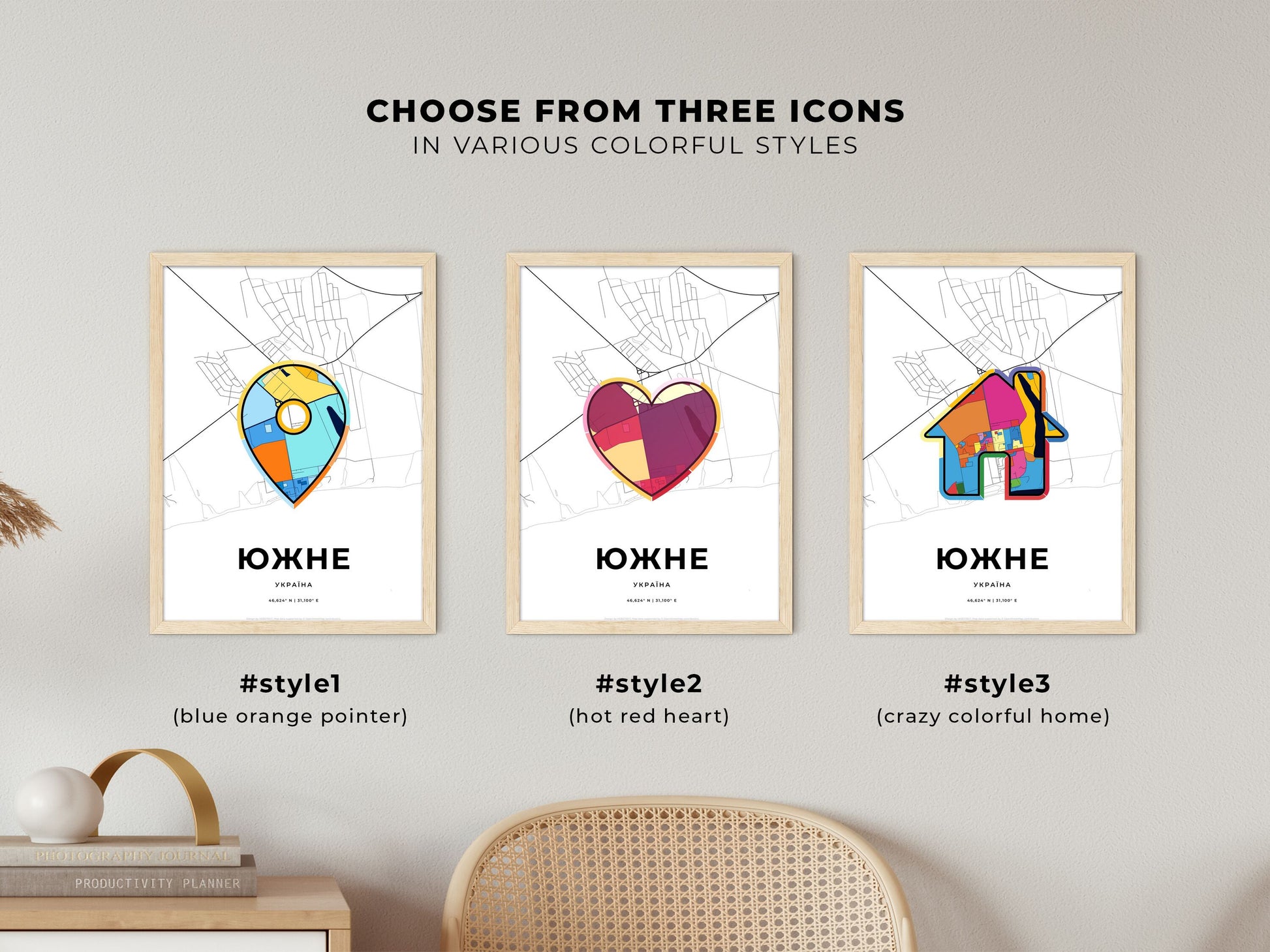 Yuzhne Ukraine maps with colorful icons