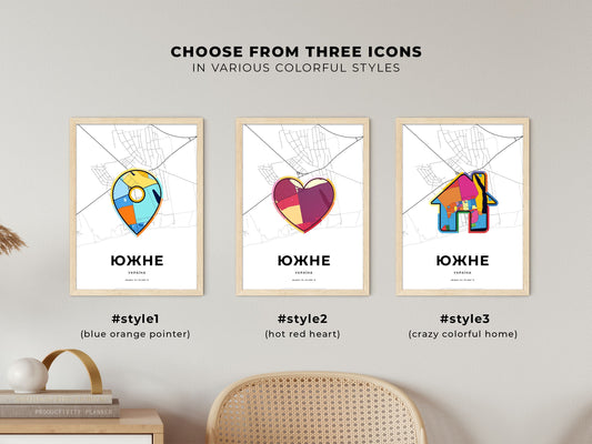 Yuzhne Ukraine maps with colorful icons