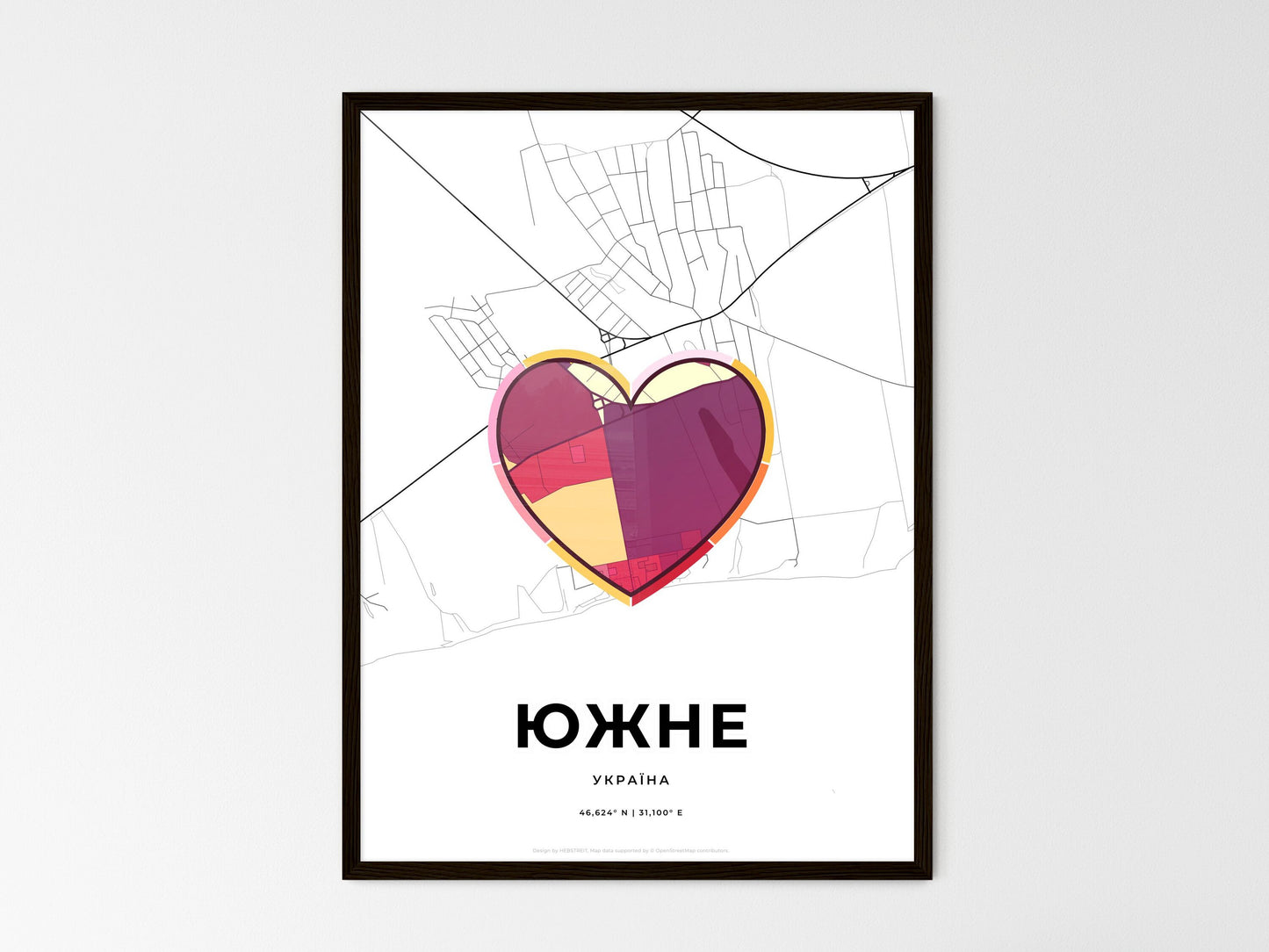 Yuzhne Ukraine wedding art map with heart icon