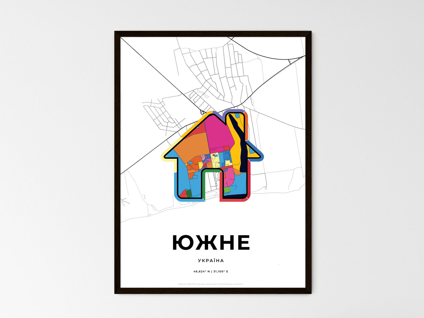 Yuzhne Ukraine wedding art map with home icon