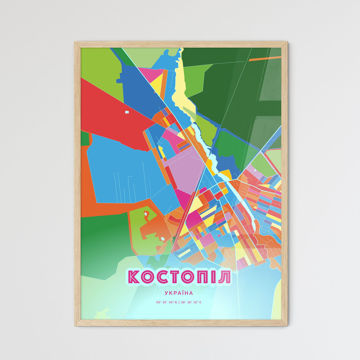 Colorful KOSTOPIL UKRAINE Fine Art Map Crazy Colors