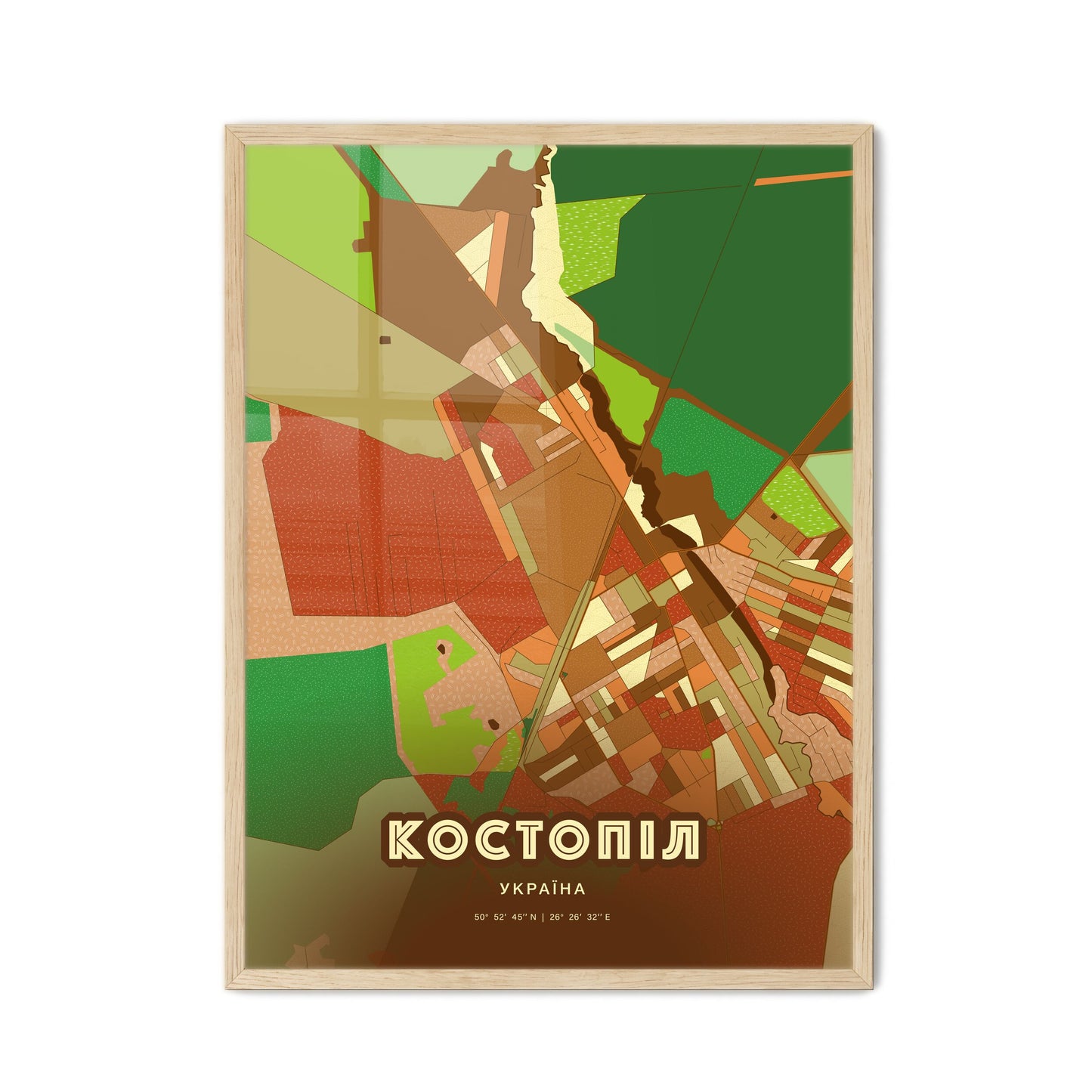 Colorful KOSTOPIL UKRAINE Fine Art Map Farmhouse