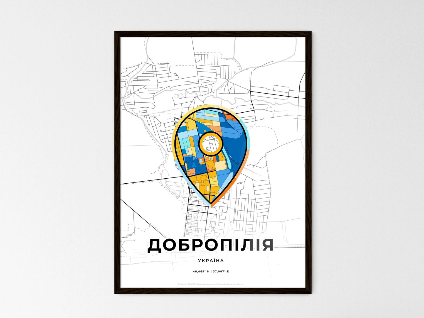 Dobropillia Ukraine wedding art map with pointer icon