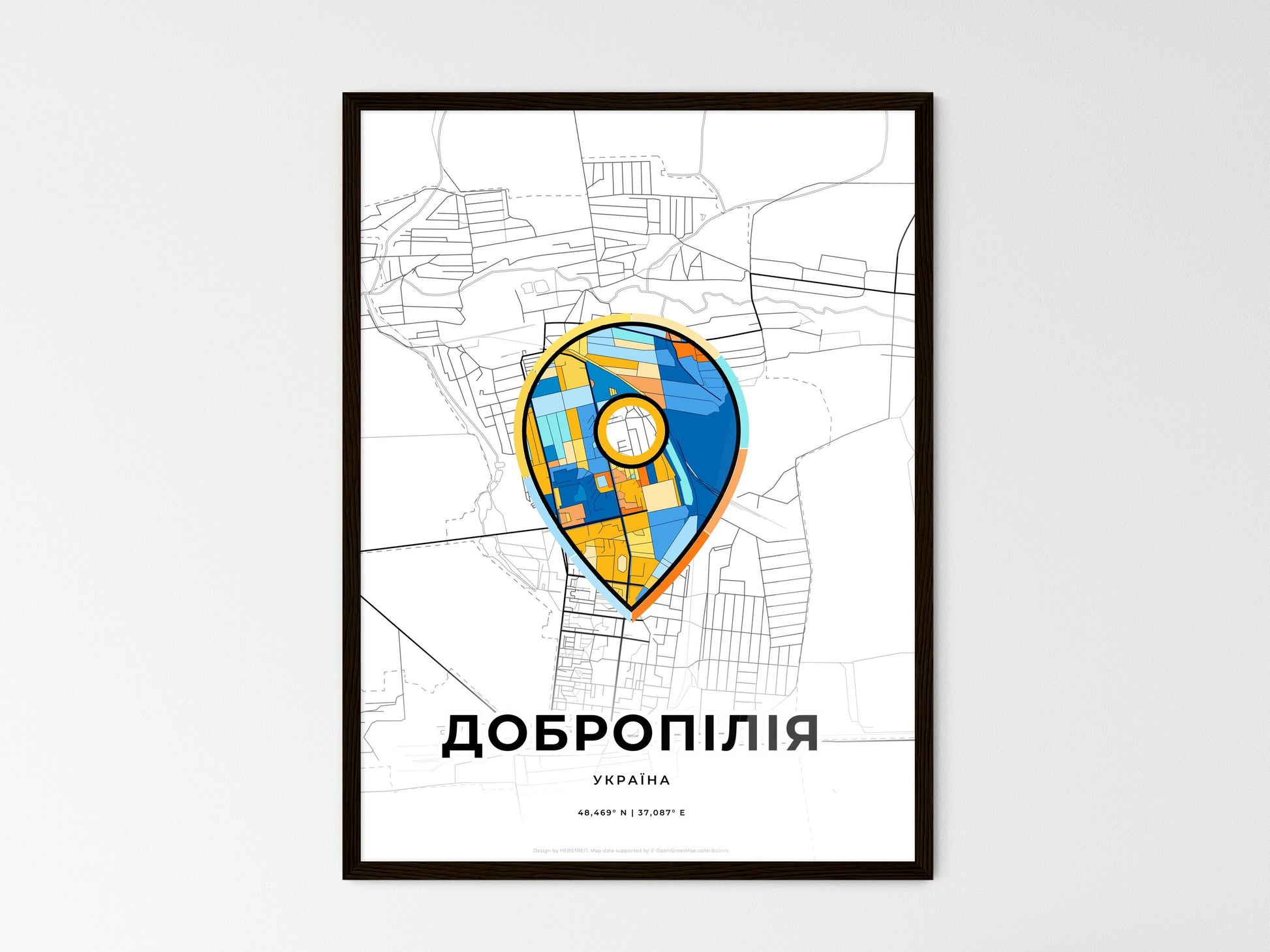 Dobropillia Ukraine wedding art map with pointer icon