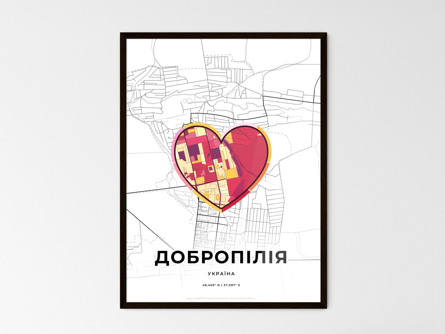 Dobropillia Ukraine wedding art map with heart icon