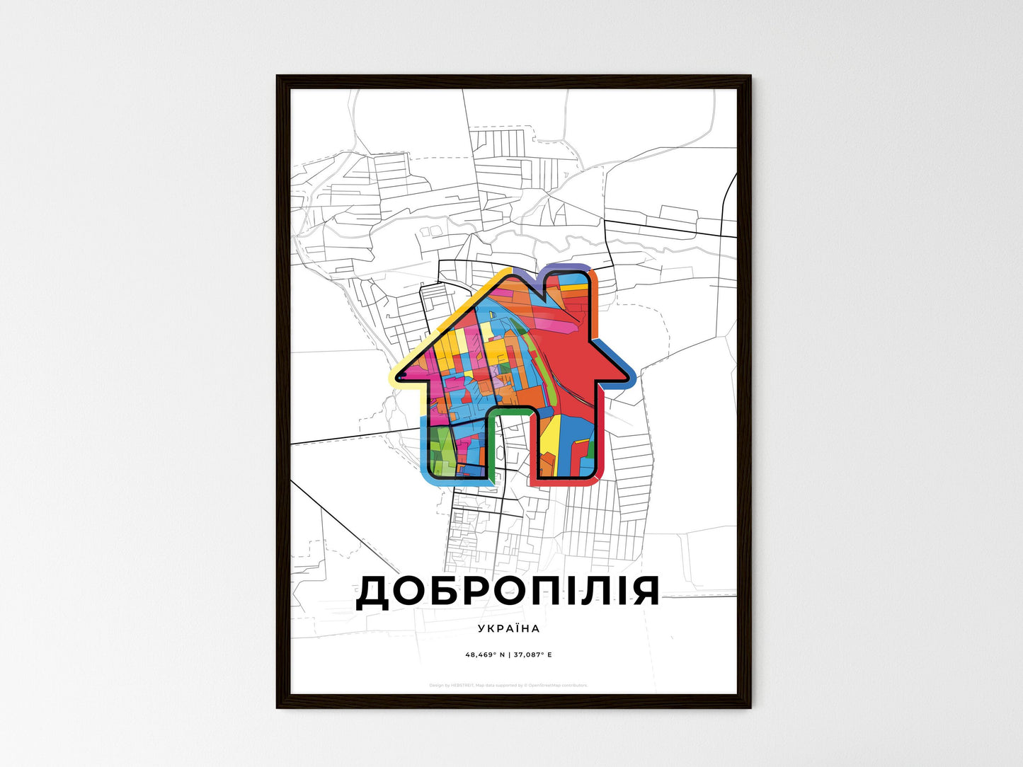Dobropillia Ukraine wedding art map with home icon