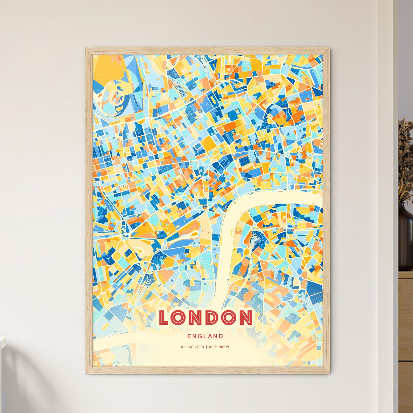 Colorful London England Fine Art Map Blue Orange