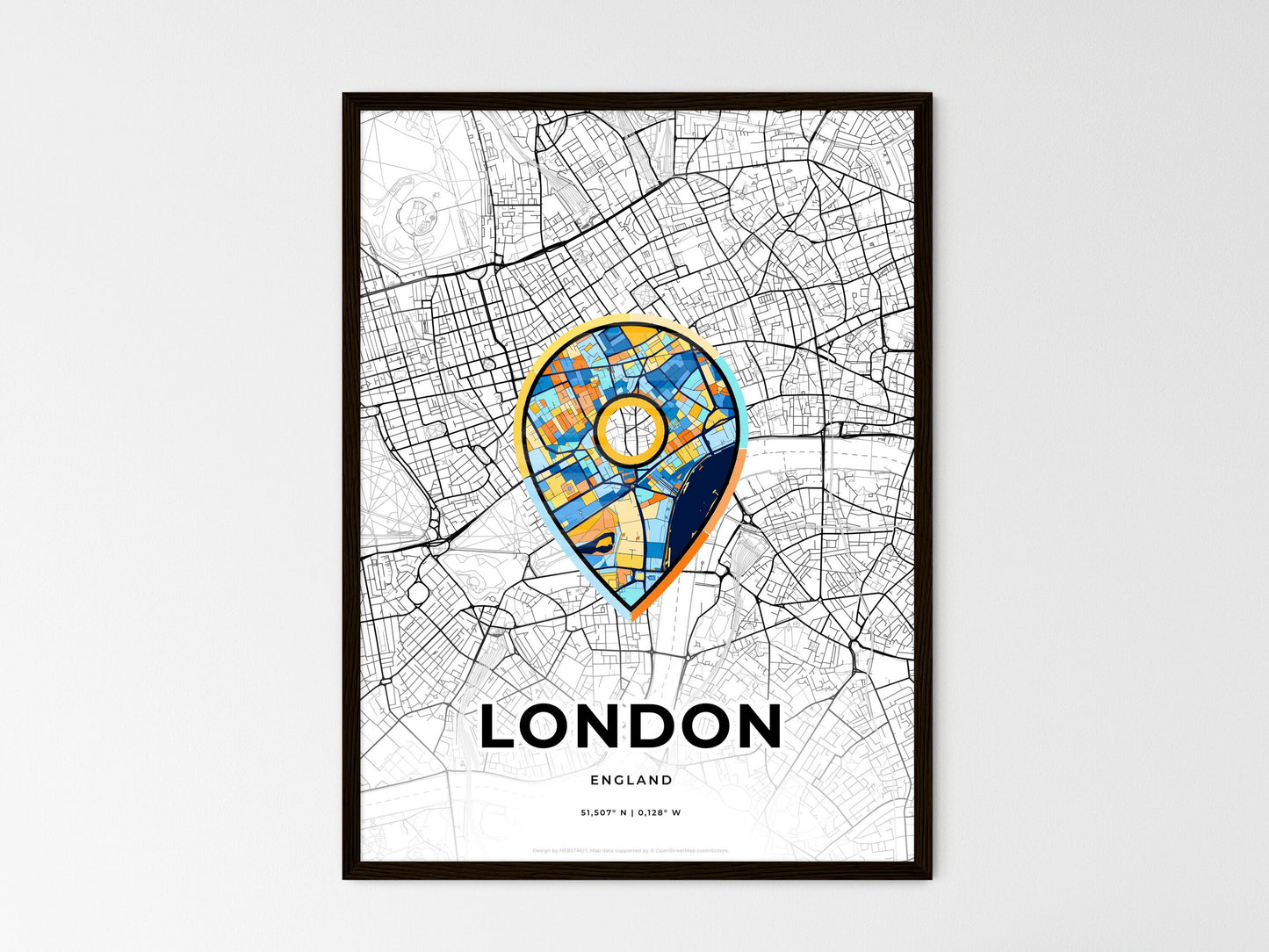 London England wedding art map with pointer icon