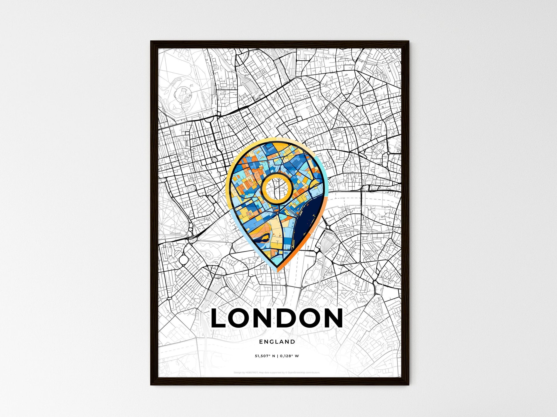 London England wedding art map with pointer icon