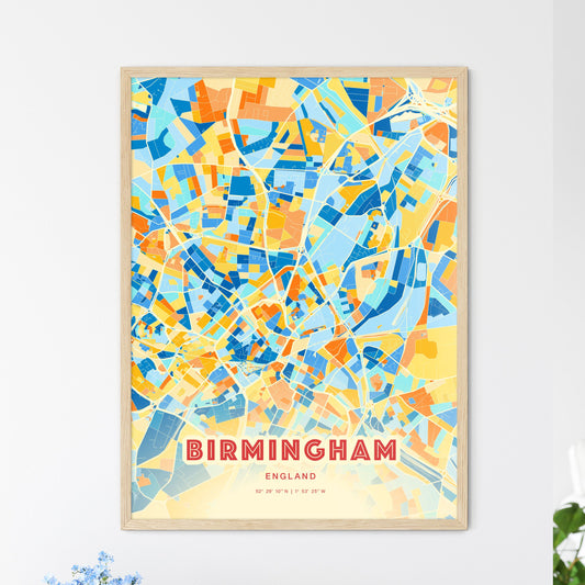 Colorful Birmingham England Fine Art Map Blue Orange