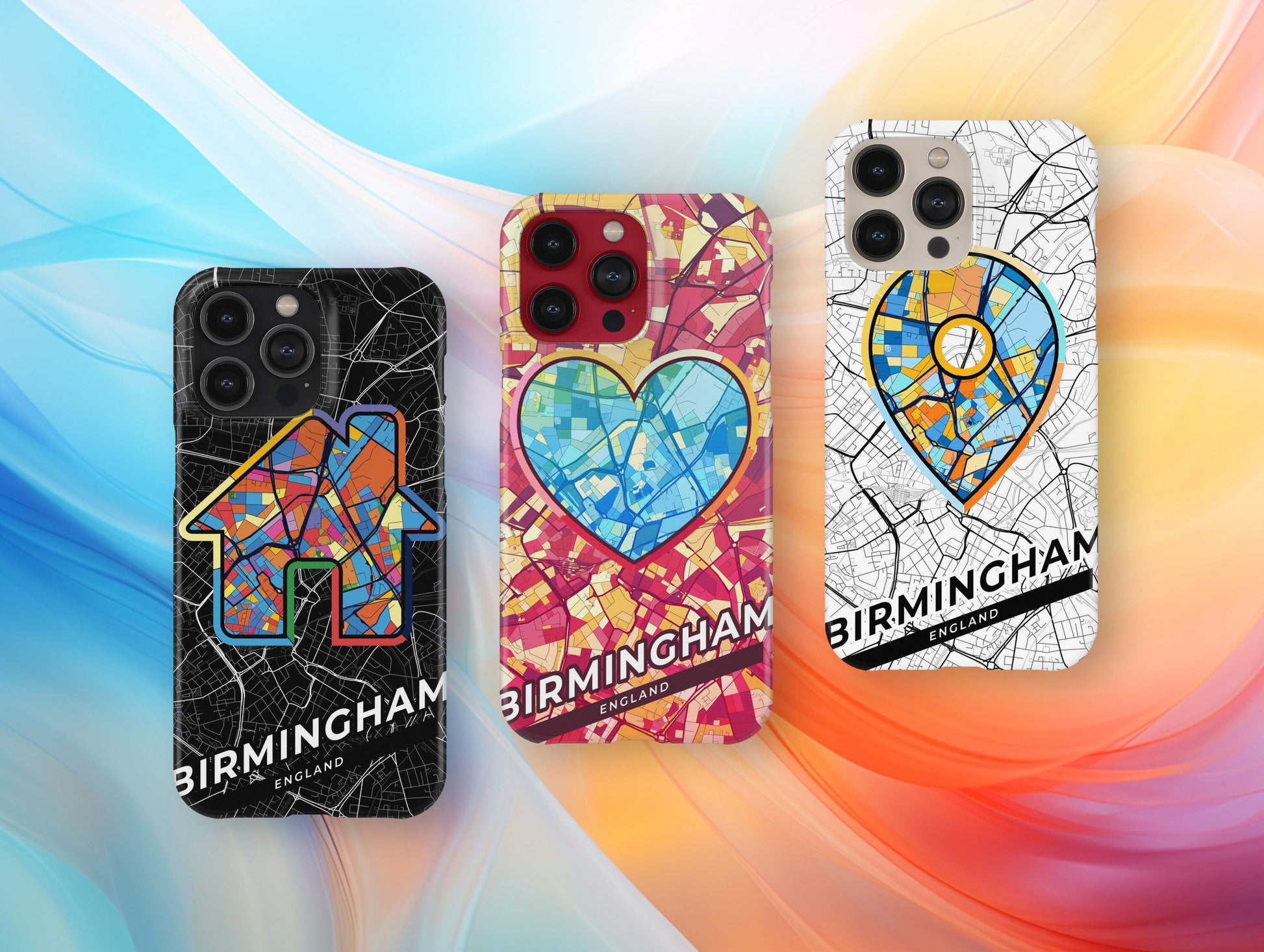 Birmingham England slim phone case with colorful icon. Birthday, wedding or housewarming gift. Couple match cases.