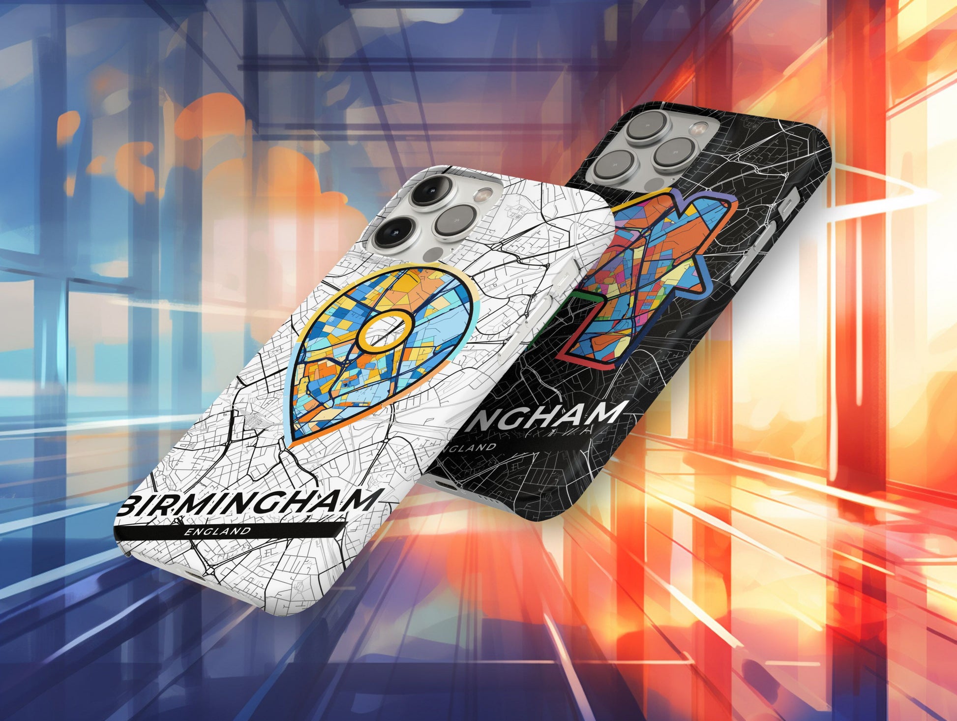 Birmingham England slim phone case with colorful icon. Birthday, wedding or housewarming gift. Couple match cases.