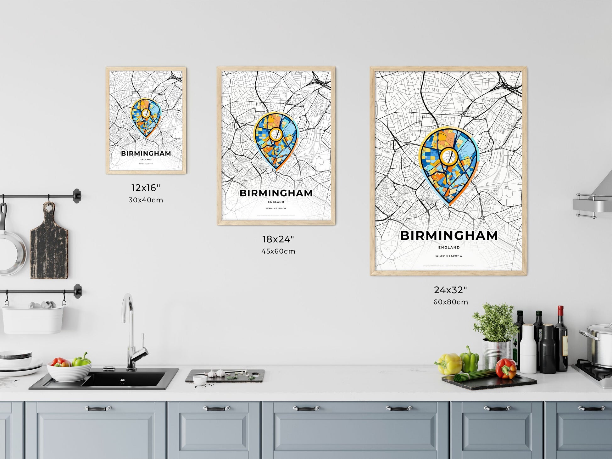 Birmingham England art map size chart