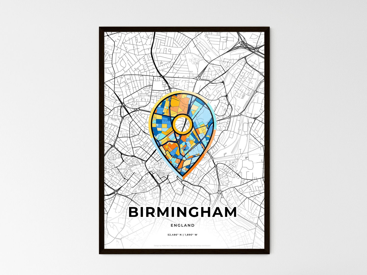 Birmingham England wedding art map with pointer icon