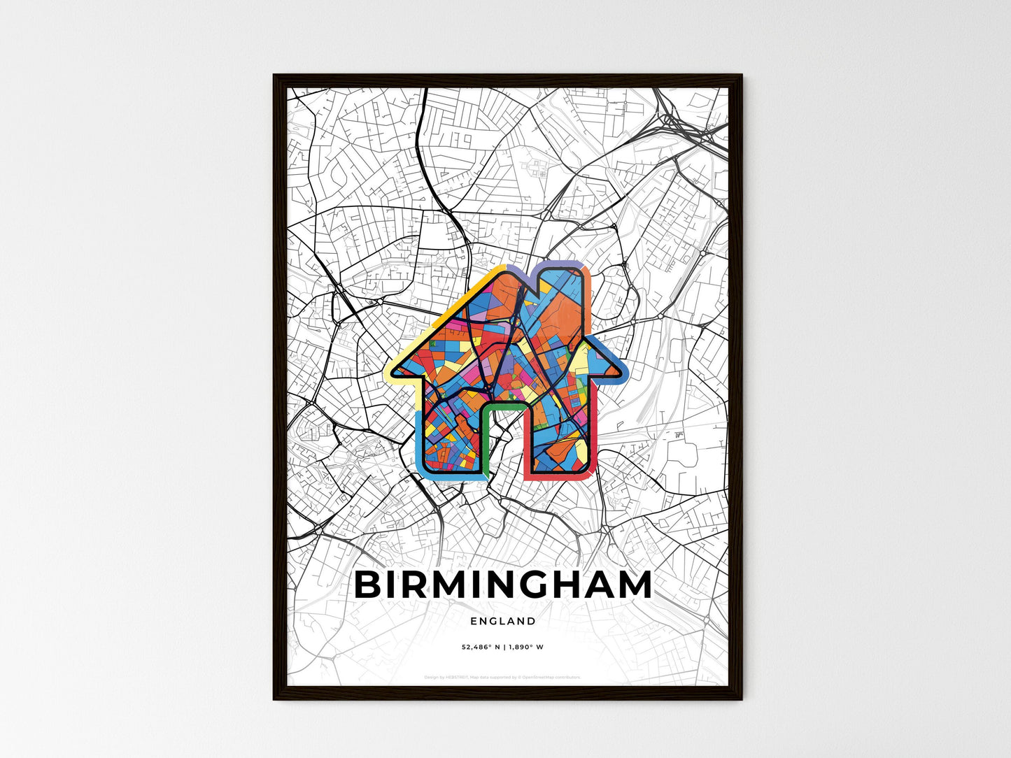 Birmingham England wedding art map with home icon