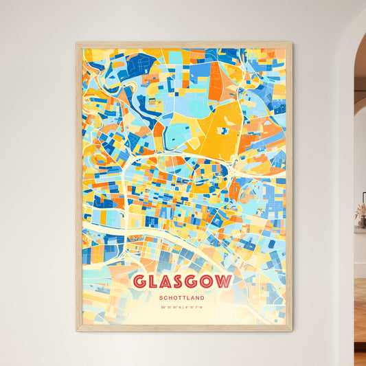 Colorful GLASGOW SCOTLAND Fine Art Map Blue Orange