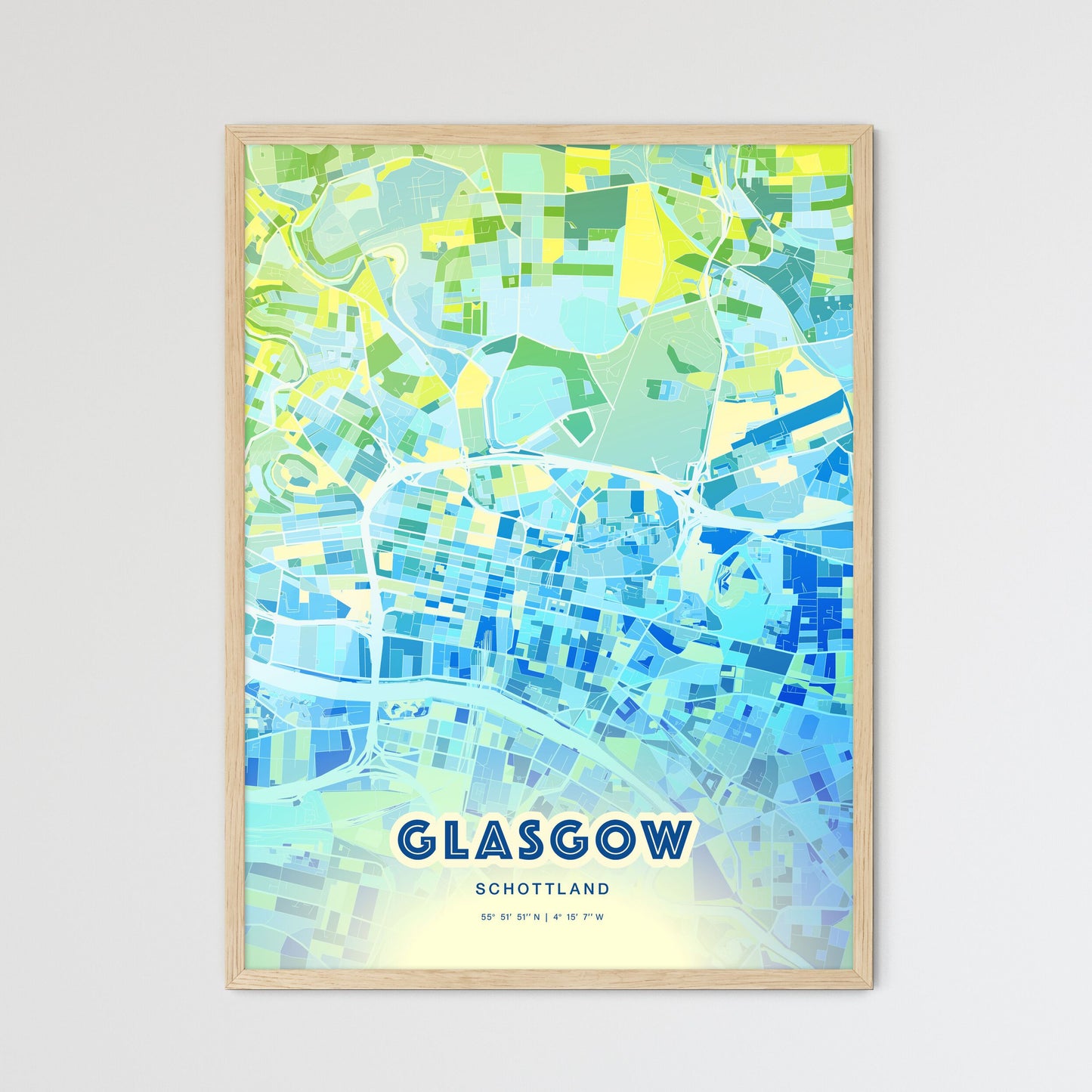 Colorful GLASGOW SCOTLAND Fine Art Map Cool Blue