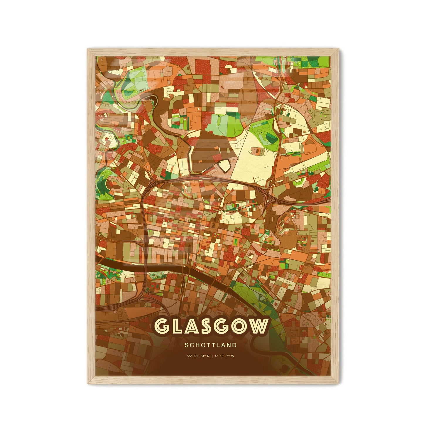 Colorful GLASGOW SCOTLAND Fine Art Map Farmhouse