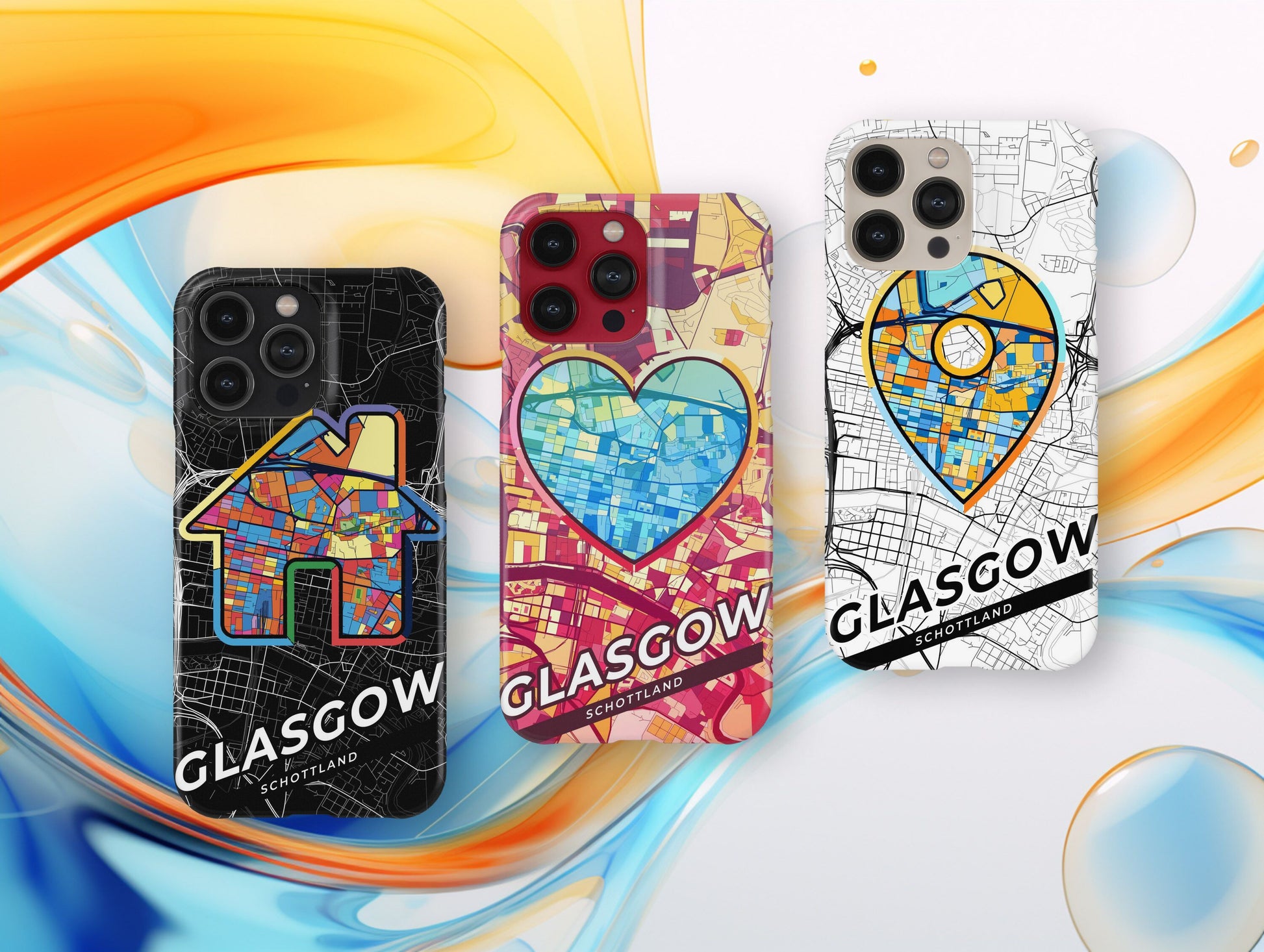 Glasgow Scotland slim phone case with colorful icon. Birthday, wedding or housewarming gift. Couple match cases.