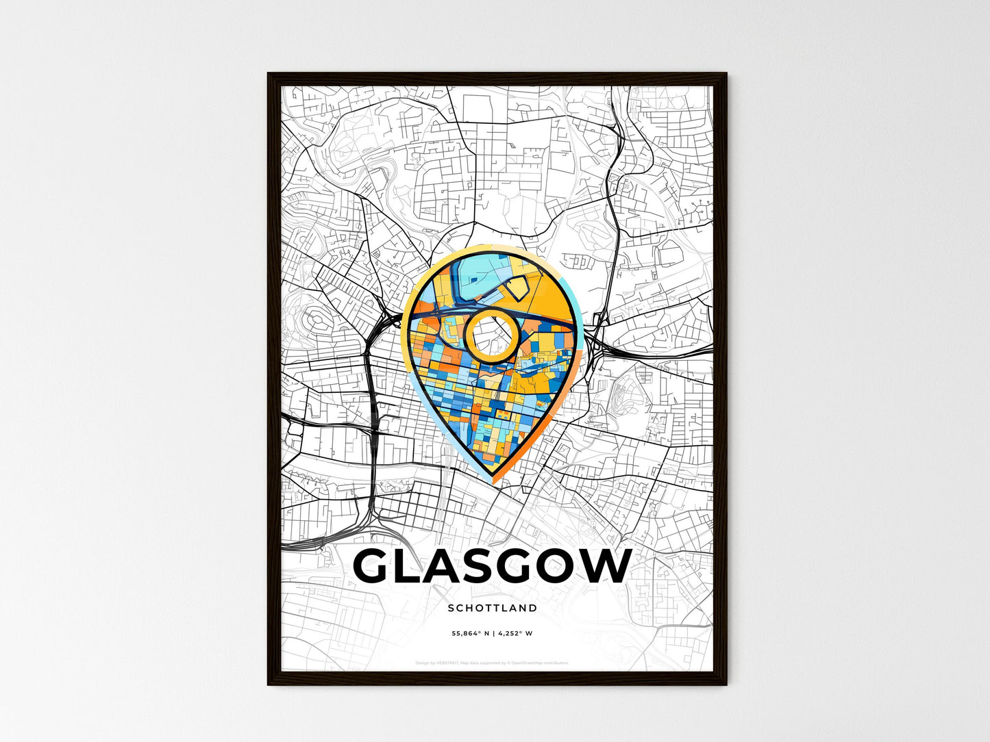 Glasgow Scotland wedding art map with pointer icon