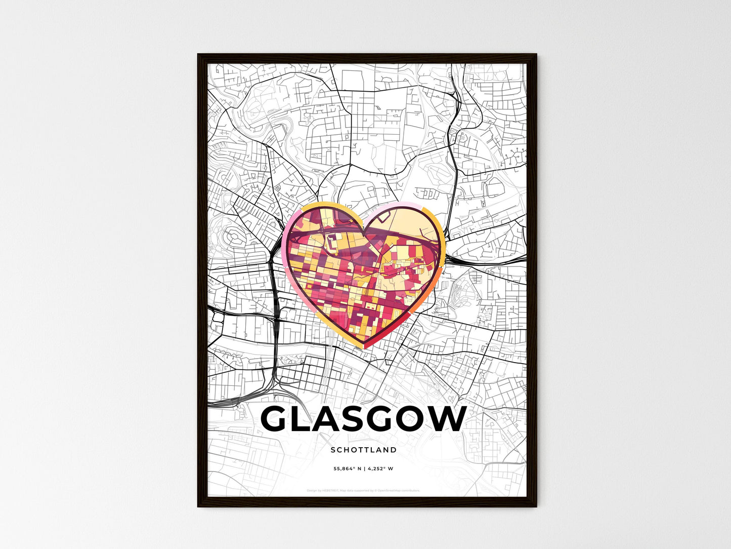 Glasgow Scotland wedding art map with heart icon