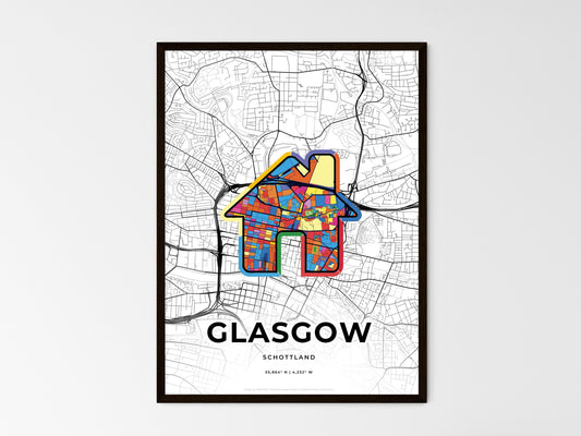 Glasgow Scotland wedding art map with home icon