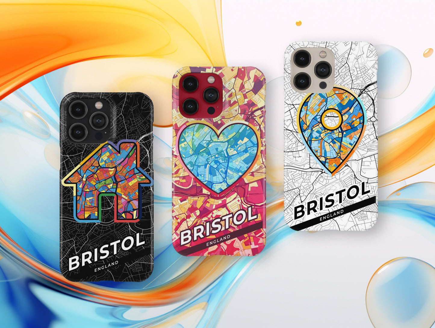 Bristol England slim phone case with colorful icon. Birthday, wedding or housewarming gift. Couple match cases.