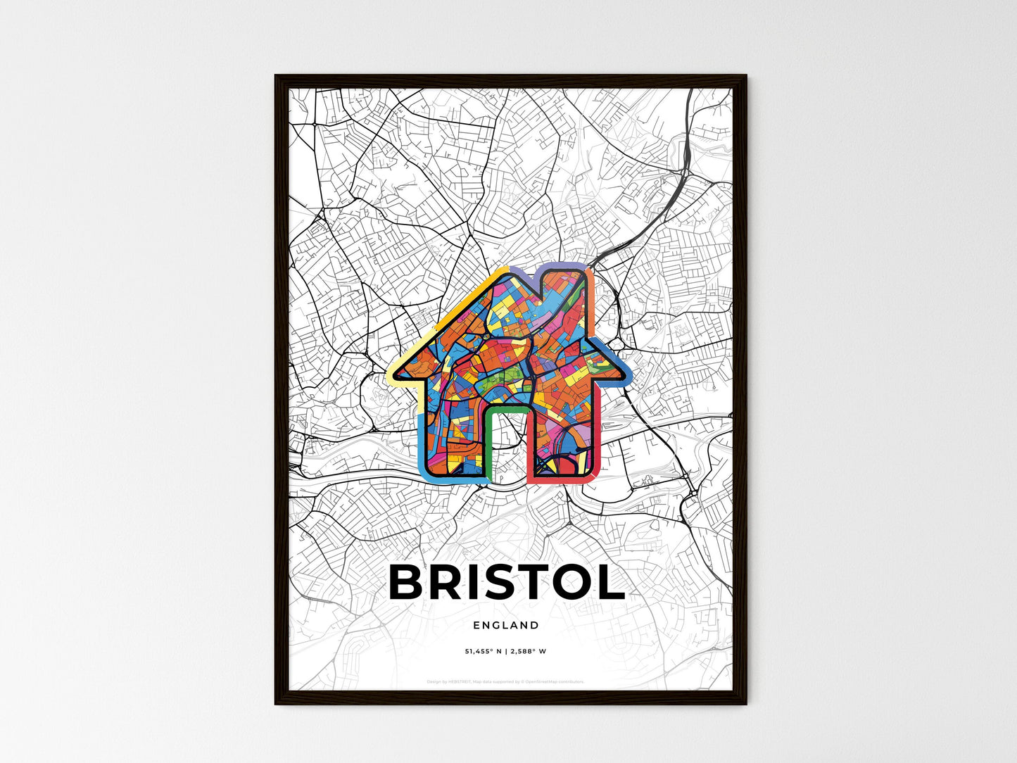 Bristol England wedding art map with home icon